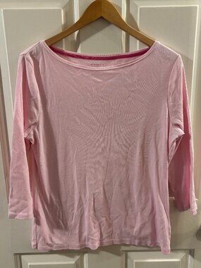 Talbots Tee Women's Pima Cotton Pink Boat Neck 3/4 Sleeve Top ~ Petite Large